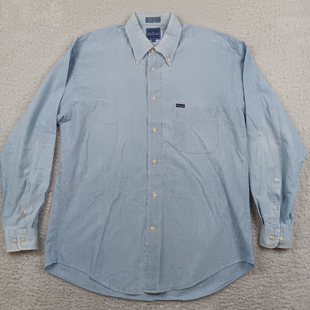 Faconnable Button Down Shirt Mens M Light Blue Cotton Long Sleeve Pocket